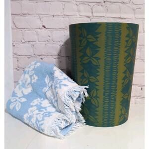 1960s Tiki Hawaiian-Style Blue and Green Wastebasket By Fesco USA Made